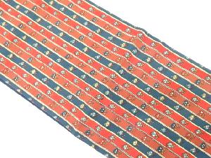 縞に花模様　全通袋帯